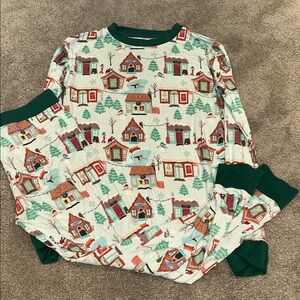 Charming Village Print Kids Pajama Set - Green and Cream